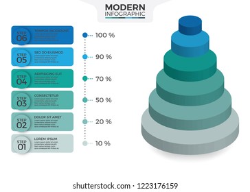 Isometric Infographic design with 6 options leves or steps. Infographics for business concept. Can be used for presentations banner, workflow layout, process diagram, flow chart, info graph