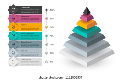 Isometric Infographic design with 7 options leves or steps. Infographics for business concept. Can be used for presentations banner, workflow layout, process diagram, flow chart, info graph