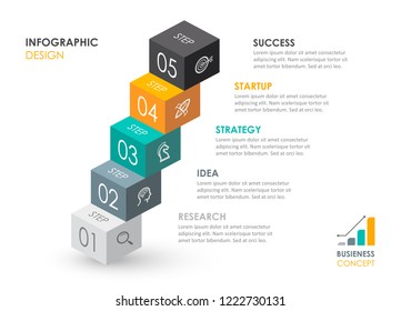 Isometric Infographic design with icons and 5 options leves or steps. Infographics for business concept. Can be used for presentations banner, workflow layout, process diagram, flow chart, info graph