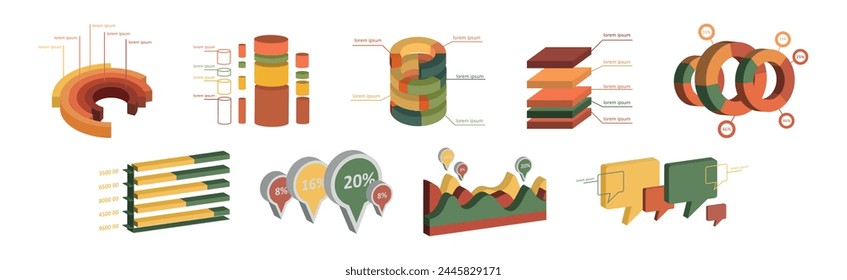 Isometrische Infografik-Elemente mit Diagramm- und Diagramm-Vektorgrafik