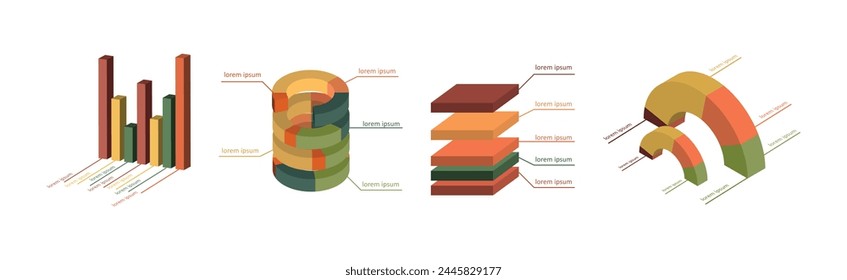Isometric Infographic Elements with Chart and Diagram Vector Set