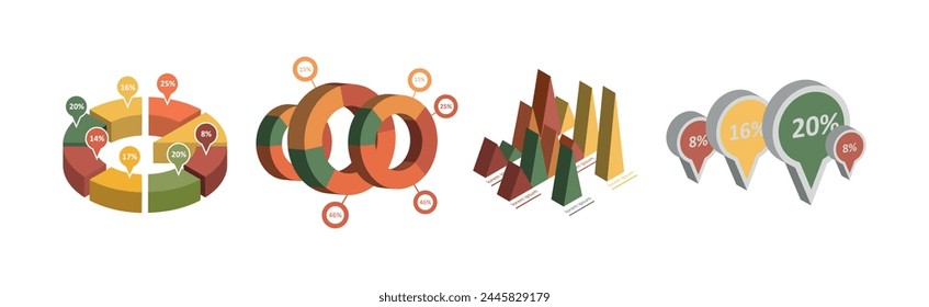 Isometric Infographic Elements with Chart and Diagram Vector Set