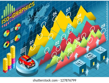 Isometric Infographic Euro Chart Histogram Dollar Set Elements Australia Element. Isometric car Chart Yen Dollar Histogram Infographic Vector 3d Illustration Isometric Dollar