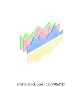 Infografía isométrica como representación visual gráfica de información o ilustración de vectores de datos