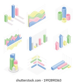 Infografía isométrica como representación visual gráfica de información o conjunto de vectores de datos