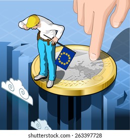 Isometric Infographic Occupational and Economic Precariouness in Europe. Icon. JPG. JPEG. Object. Picture. Image. Graphic. Art. Illustration. Vector. EPS 10. AI. Drawing - stock vector