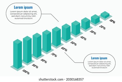 Isometric Infographic Percentage Bar Chart, Set Of 3D Rectangles From 10 To 100  Ready-to-use For Web Design, User Interface (UI)