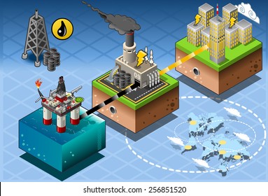 Isometric Infographic Petroleum Rig Energy Diagram.