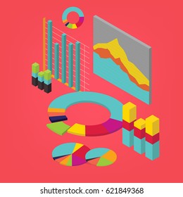 Isometric infographic for presentations. Flat 3d design. Set of infographics with, Diagrams and other Vector Elements for Data and Statistics Presentation. - stock vector