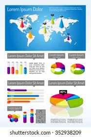 Isometric Infographic Template - Infographic layout design and design elements.  World map source CIA.gov (https://www.cia.gov/library/publications/the-world-factbook/docs/refmaps.html)