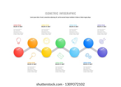 isometric infographic timeline template with realistic 3d round elements. modern business process diagram for brochure, banner, annual report and presentation. easy for edit and customize. eps10