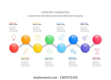 isometric infographic timeline template with realistic 3d round elements. modern business process diagram for brochure, banner, annual report and presentation. easy for edit and customize. eps10