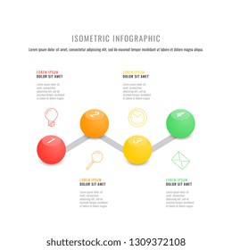 isometric infographic timeline template with realistic 3d round elements. modern business process diagram for brochure, banner, annual report and presentation. easy for edit and customize. eps10
