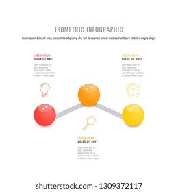 isometric infographic timeline template with realistic 3d round elements. modern business process diagram for brochure, banner, annual report and presentation. easy for edit and customize. eps10