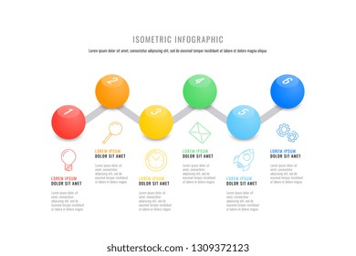 isometric infographic timeline template with realistic 3d round elements. modern business process diagram for brochure, banner, annual report and presentation. easy for edit and customize. eps10