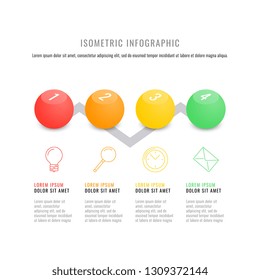 isometric infographic timeline template with realistic 3d round elements. modern business process diagram for brochure, banner, annual report and presentation. easy for edit and customize. eps10