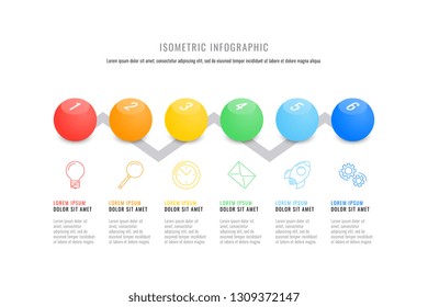 isometric infographic timeline template with realistic 3d round elements. modern business process diagram for brochure, banner, annual report and presentation. easy for edit and customize. eps10
