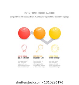 isometric infographic timeline template with realistic 3d round elements. modern business process diagram for brochure, banner, annual report and presentation. easy for edit and customize. eps10