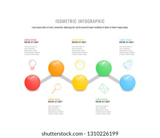 isometric infographic timeline template with realistic 3d round elements. modern business process diagram for brochure, banner, annual report and presentation. easy for edit and customize. eps10