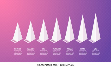 Isometric infographics with 7 options, pyramids, years. Vector template.
