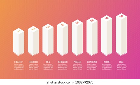 Isometric infographics with 8 options, blocks. Vector template.