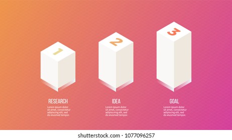 Isometric infographics. Diagram, bar chart, graph with 3 options, steps. Vector template.