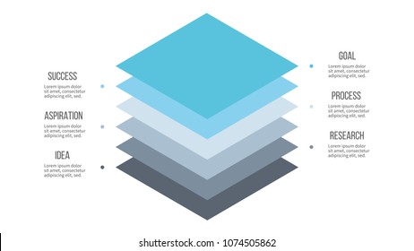 Isometric infographics. Diagram, chart, graph with 6 options, levels, layers. Vector template.