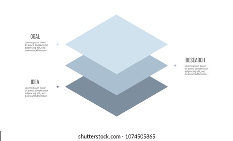 Isometric infographics. Diagram, chart, graph with 3 options, levels, layers. Vector template.