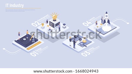 Isometric Infographics of It Industry. Innovative It industry concept. Can be used for presentations banner, workflow layout, info graph. Vector Illustration