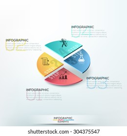 Isometric infographics options template with 3d colorful circle divided into 4 parts. Vector. Can be used for web design and  workflow layout