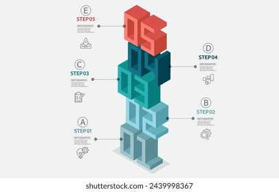 isometric infographics timeline element business data steps report layout template background with business line icon 5 steps for any business presentation vector illustration