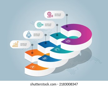 isometrische Infografiken, Timeline-Präsentation Element Hintergrund mit Geschäftssymbol 4 Schritte Vektorgrafik