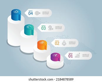 isometric infographics timeline presentation element background with business icon 4 steps vector illustration