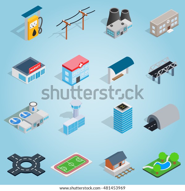 Isometric\
infrastructure icons set vector\
illustration
