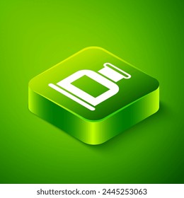 Isometric Inkwell icon isolated on green background. Green square button. Vector