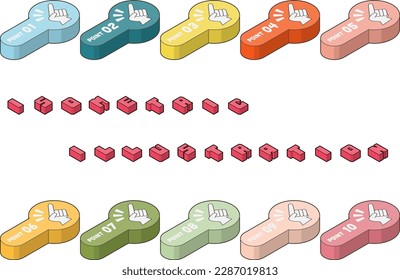 Isometric inspirational hand sign and point icon set. Accent material for infographics and other designs. Main line available. Upward 2