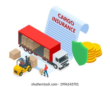 Isometric insurance policy concept. Logistics and Delivery. Delivery home and office. City logistics. Online Express, Free, Fast Delivery, Shipping. Protection from danger, providing security.