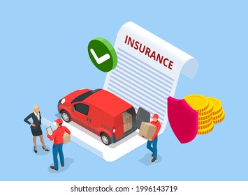 Isometric insurance policy concept. Logistics and Delivery. Delivery home and office. City logistics. Online Express, Free, Fast Delivery, Shipping. Protection from danger, providing security.