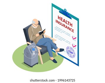 Isometric Insurance Policy, Medical Insurance, senior citizen health plan. Social Security Benefits Form for pensioners. Pension insurance