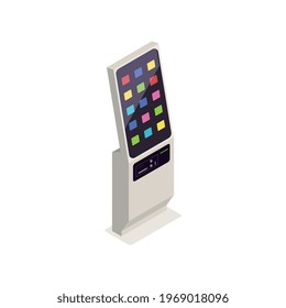 Isometric interactive information kiosk on white background 3d vector illustration