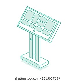 Isometrischer interaktiver Kiosk. Selbstbedienungsterminal in der U-Bahn oder am Bahnhof einzeln auf weißem Hintergrund. Bereitstellung von Informationen. Vektorgrafik.