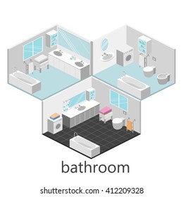 Isometric interior of bathroom