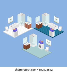 Isometric interior of bathroom vector illustration
