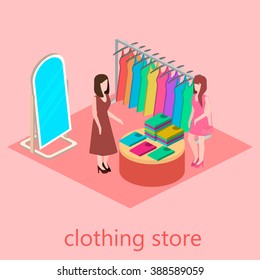 Isometric interior of clothes shop