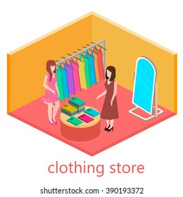 Isometric interior of clothes shop