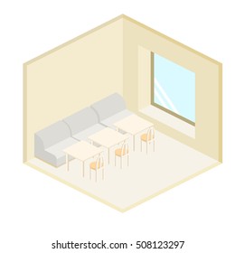 Isometric interior of coffee shop. flat 3D isometric design interior cafe or restaurant.