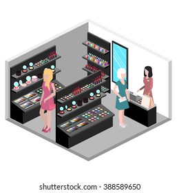 Isometric interior of cosmetics shop