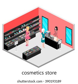 Isometric interior of cosmetics shop