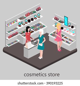 Isometric interior of cosmetics shop