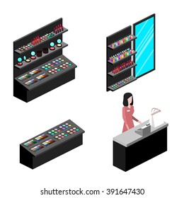 Isometric interior of cosmetics shop